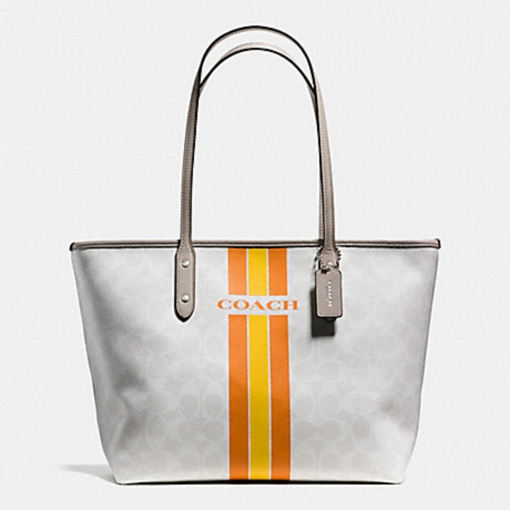 Coach Varsity Stripe City Zip Tote Bag